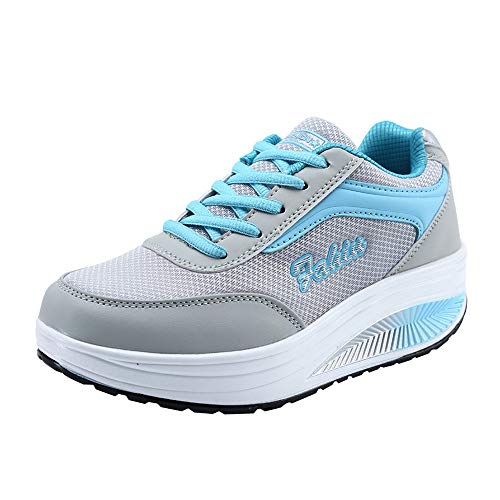 Zapatillas Deportivas de Mujer, Harpily Adelgazar Zapatos Sneakers para Caminar Zapatillas Aptitud Cuña Plataforma Zapatos Sneakers Respirable (Azul, Numeric_38)