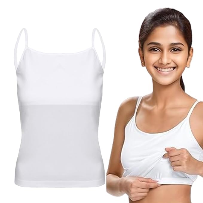 KIKWIT Padded Slip for Girls, Teenage Camisole, Spaghetti Top, Tank Tops for Girl, Adjustuble & Stretchable, White (13-14 Years, White)