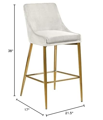 Meridian Furniture Karina Collection Modern | Contemporary Velvet Upholstered Counter Stool With Polished Gold Metal Legs And Foot Rest, Set Of 2, Cream #TOP6
