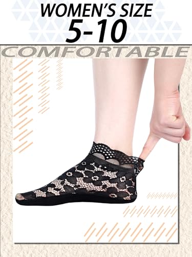 Image of 10 Pairs Womens Lace Ankle Socks Non Slip Low Cut and No Show Lace Socks Sets for Loafers Flats
