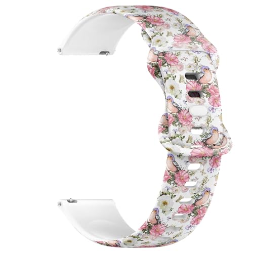 Compatible with Garmin Forerunner 255S/255S Music, 265S, Rey, Venu 2S, Venu 3S, Vivoactive 4S, Vivomove 3S, 18mm Replacement Sport Watch Band (Pink Flowers Bird) Silicone Soft Strap Bracelet