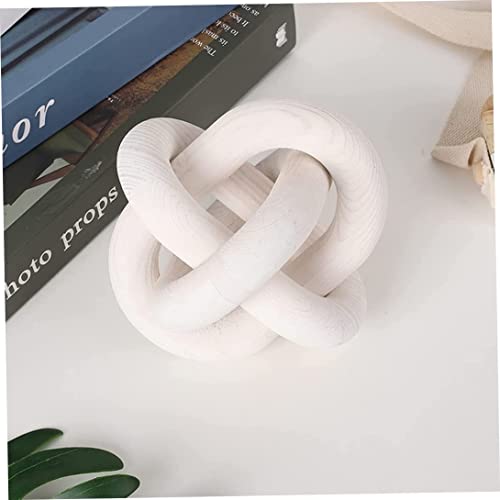 LATRAT Wooden Chain Link Wooden Knot Decorative Wood 6 Inch Dia Wooden Chain Connection Decoration, Carved, White - Image 2
