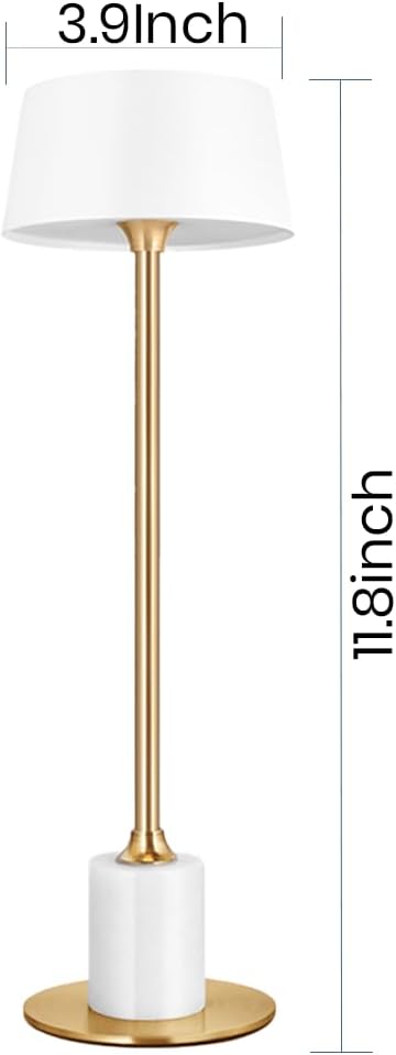Cordless Table Lamp,Rechargeable and Battery Operated, Powered by 4000mAh Battery, 42-Hour Run Time, 3 Level Dimmable, White and Gold Lamp for Bedrooms, Restaurant, Buffet, Patio