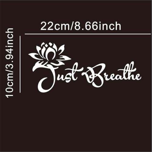 Image of Just Breathe Car Window Decal - Inspirational Lotus Flower Sticker for Vehicle Rear Window - Mindful Driving Accessory Positive Attitude Adhesive Vinyl Decal 8.66 * 3.94inch -XY94 (White)