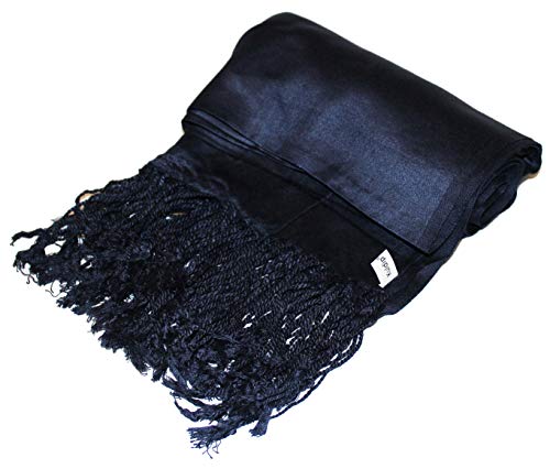 Kuldip Satin Plain Pashmina Shawl Wrap Scarf., Midnight Navy, One size