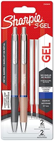 Sharpie S-Gel | Metal Gel Pens | Medium Point (0.7mm) | Steel Grey & Rose Gold | Blue Ink | 2 Pens & 2 Gel Pen Refills