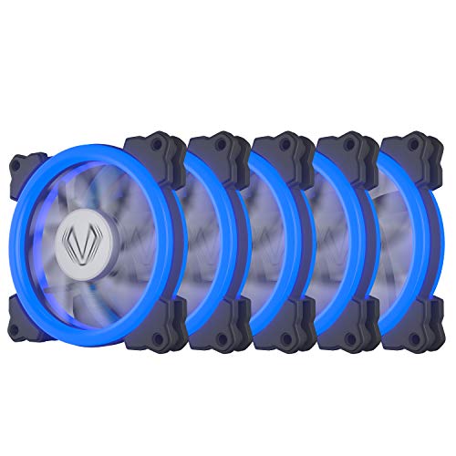 Vetroo 5 Packs SG120 Gaming Pc Case Fans, 120mm Halo Ring LED Computer Cooling Fans, Neon Quite Clear Fan Mod 4 Pin   3 Pin Fan (5 Pack Blue)