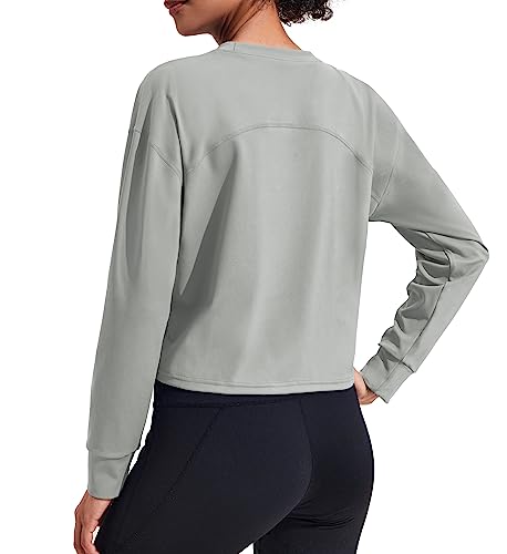 Pinspark Workout Tops For Women Long Sleeve Crop Top Loose Cropped T-Shirts Athletic Sweatshirts,Xl Gray Green cover