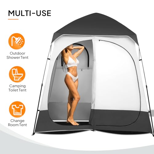 VINGLI 2 Room Shower Tent, 7.5 FT Instant Pop Up Shelter with Carrying Bag, Privacy Changing Room Tent,Perfect for Portable Toilet, Camping, Dressing, Outdoor Indoor, Easy Set Up (Black)