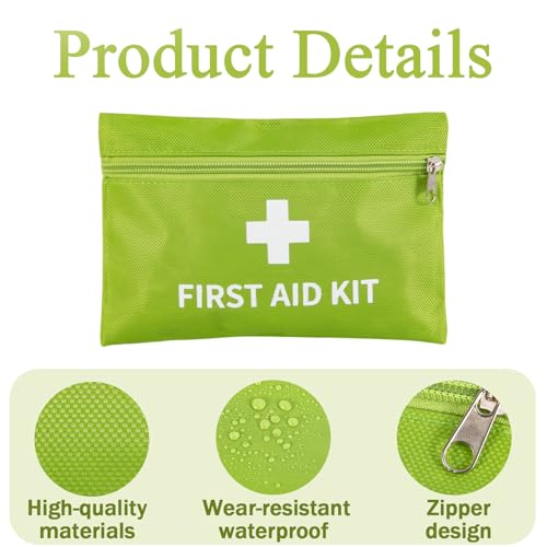 Image of 12 Pack Empty First Aid Kit Bag, Small First Aid Pouch Bulk, Water Resistant Travel Medical Organizer, Mini Emergency Supply Storage for Home, Car, Office, Camping, Outdoors (GREEN, 20X14cm, Bag Only)
