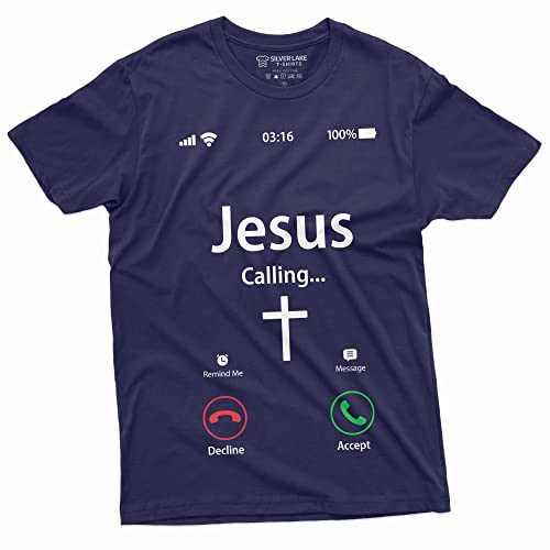 Jesus Calling Accept Decline Phone Menu Tee Shirt Church Christian God Christ Tee3