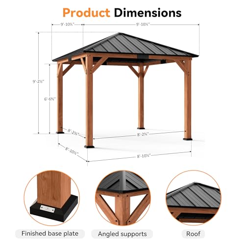 Modern Shade Tranquil Grove Wood Gazebo 10' x 10', Hardtop Gazebo Permanent with Galvanized Steel Roof, Cedar Outdoor Gazebo with Sturdy Hooks for Garden, Backyard, Patio and Deck - Image 4