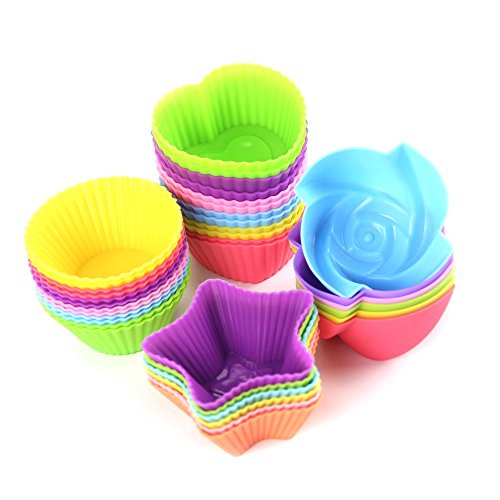 Wisdompark 24 Pack Silicone Cupcake Liners, Nonstick/Heat Resistant/Reusable Silicone Muffin Baking Cups Silicone Jelly Molds
