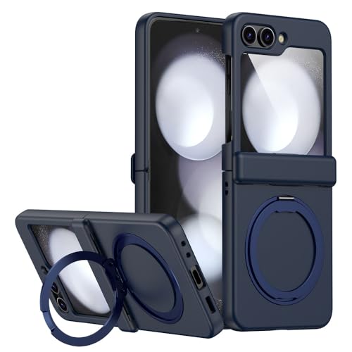 Coque Samsung Galaxy Z Flip 5 compatible charge sans fil et support magnétique bleu foncé