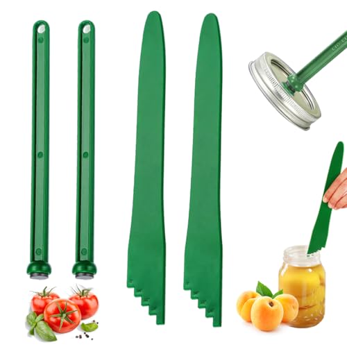 4Pcs Canning Kit-2Pcs Jar Lid Lifter Magnetic Lid Lifter and 2Pcs Canning Bubble Popper Bubble Remover for Canning Supplies Starter Kit Canning Tools-Deep Green