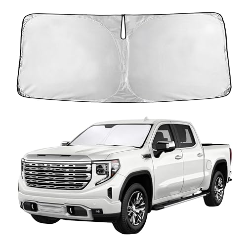 Image of Autovir Windshield Sun Shade Fit for 2019-2024 2025 2026 Chevy Silverado GMC Sierra1500-3500 Sunshade, Front Car Window Shades Sun Visor, Blocks UV Rays & Heat, Car Accessories