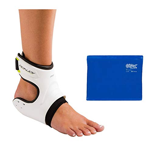 DonJoy Performance POD Ankle Brace (Left/Medium/White) and Chattanooga ColPac Reusable Gel Ice Pack Cold Therapy - Blue Vinyl - Standard - (11 in x 14 in) - Value Bundle