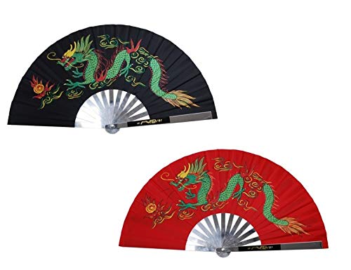 Lee Chinese Metal Dragon Fighting Fan (Red Metal)