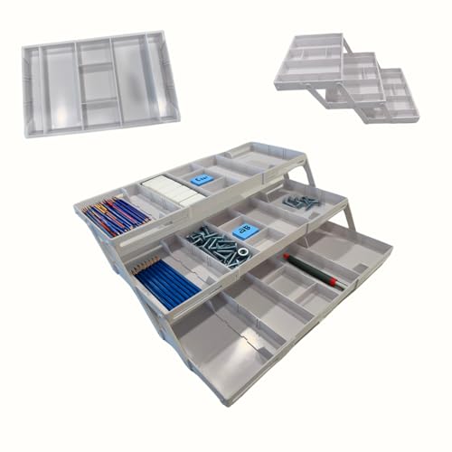 3 Tier Drawer Organizer, Multi Level Smart Drawer Organizer for Desk, Expandable Organizer for Office, Makeup, Jewelry, Kitchen, Folding Storage for Home and Office Drawers & Craft Organizer – White