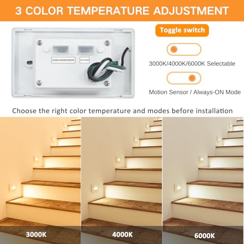 Image of 4 Pack 3CCT 120V Motion Sensor Step Lights with Dimmer Switch, White | Hardwired LED Stair Lights Indoor Outdoor, 5%-100% Dimmable, 3000K /4000K /6000K, 5W 500LM, IP65 Waterproof, Aluminum, ETL