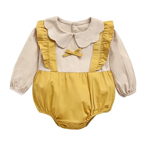 Sanlutoz Cotton Long Sleeve Baby Girls Bodysuits Cute Princess Baby Clothes Autumn Fashion Newborn Baby One Piece Outfits (6-12 Months, BRW2053-YE) Cover