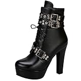 plateau ankle boots schwarz COCOLULU Damen Gothic Stiefeletten Blockabsatz Plateau Schnürung Winterstiefeletten High Heel Lace Up Chunky Heel Ankle Boots(EU Size 41, schwarz)