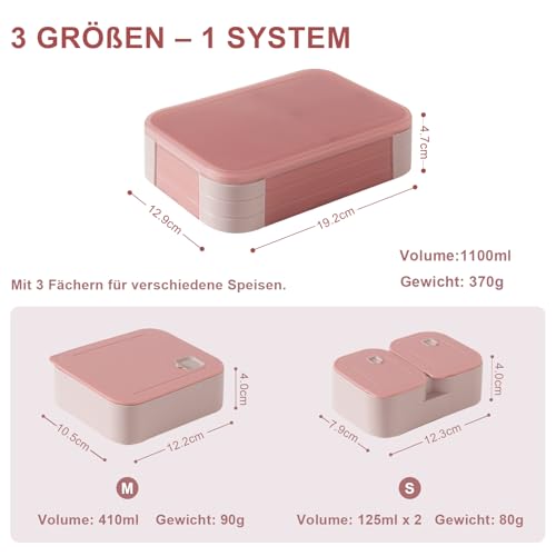 Swkien Brotdose Kinder mit Fächern, Auslaufsichere Lunchbox Bento Box Kinder, 1100ml 3 in 1 Jausenbox mit Fächern… – Ansicht 2
