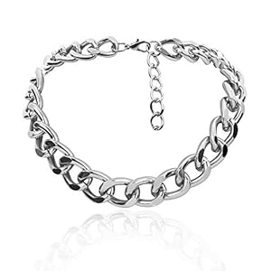 Daimay Women’s Alloy Choker Necklace Heavy Cuban Chunky Chain Punk Gothic Hip Hop Metal Necklaces – Silver -Small Size