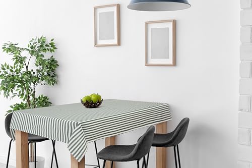 Nappe coton rayures vert blanc anti-rayures 130x160cm protège table coton épais lavable - 5