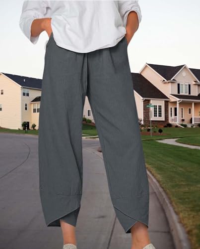 Boho Capri Pants for Women Summer High Elastic Waist Wide Leg Trousers Beach Vacation Fashion Pant with Pockets3