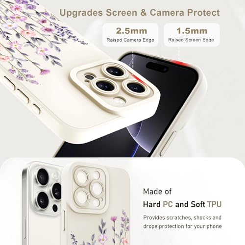 Image of Designed for iPhone 16 Pro Case Flower for Women Girls, White | Cute Floral Pattern Liquid Silicone Phone Case [Full Camera Protection] Slim Soft TPU Protective Cover