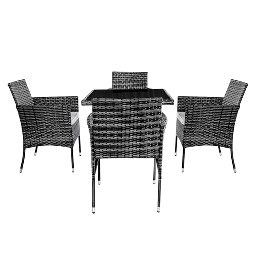 Chiidou 5 Piece Rattan Garden Furniture Set, Outdoor Dining Table & 4 Chairs with Cushions, PE Wicker Patio Set with Tempered Glass Table for Terrace, Balcony & Conservatory 8 Chiidou 5 Piece Rattan Garden Furniture Set, Outdoor Dining Table & 4 Chairs with Cushions, PE Wicker Patio Set with Tempered Glass Table for Terrace, Balcony & Conservatory - Image 8