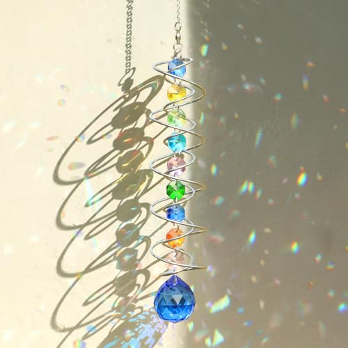 GWAHSA Sun Catchers Gazing Ball Spiral Tail Wind Spinner with Crystal Suncatcher for Hanging Ornaments Decorative Indoor Outdoor Windows Prism Rainbow Maker Car Mirror Home Yard Garden Decor