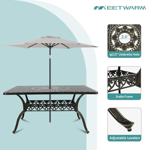 Image of MEETWARM 7-Piece Outdoor Patio Dining Set, All-Weather Cast Aluminum Patio Conversation Set for Backyard Garden Deck with 6 Cushioned Swivel Rocker Chairs, 1 Rectangular Table, Navy Blue