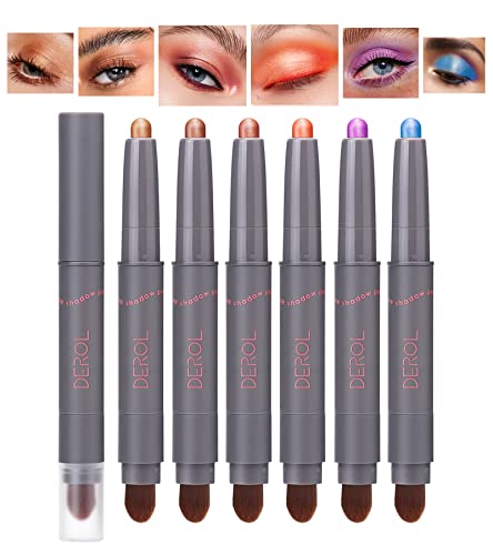 YXKJMN 6 PCS Metallic Rotatable Eyeshadow Stick Sets with Soft Brush Head,Color Eye Shadow Stick,Waterproof Eyeshadow Pencil,Multi-Dimensional Eyes Look (6 Colors)