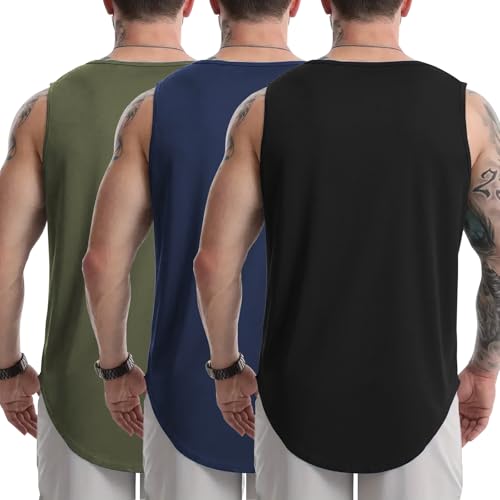 Tank Tops Men's 3 Pack Muscle Shirts Sleeveless Dry Fit Gym Workout Tank Top Mesh Material Quick Dry Athletic Running3