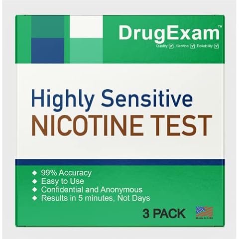 3 Pack - DrugExam Made in USA, Nicotine Tobacco Cotinine Urine Test Strip Kit. Urine Dip Strip Testing Cotinine from Smoking and Vaping. Nicotine Test Strips for Urine. Accurate Results in 5 Minutes. Cover