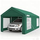 Quictent Upgraded 10x20 ft Heavy Duty Galvanized Carport - Reinforced Outdoor Garage Canopy Tent with Roll-up Ventilated Windows & Sidewalls, Weatherproof Shelter for Car, Boat, RV - Green