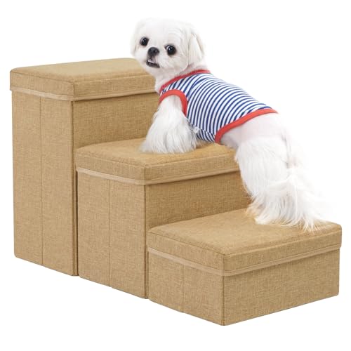 Uross Escadas para Cães com Armazenamento de 3 Degraus, Degraus para Cães para Cães Pequenos, Médios