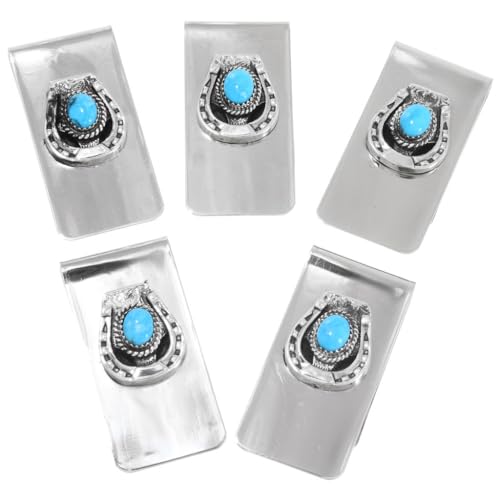 Navajo Turquoise Silver Western Money Clip Sterling Lucky Horseshoe Design on German Silver Clamp 16383