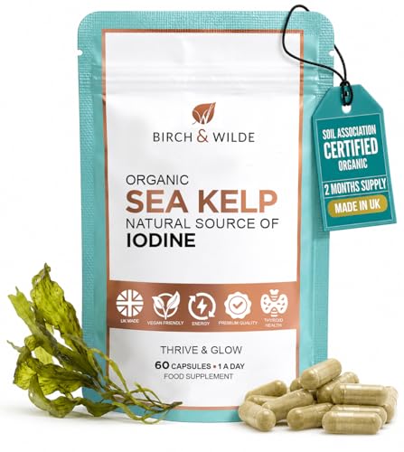 Sea Kelp 500 mg with Iodine High Strength Vegan Supplement for Thyroid Support and Skin Soil Association Organic and Made in UK 60 Capsules (2 Months Supply)