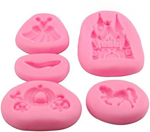 Miniatura 4 de FA 5 moldes de silicona para fondant, cuentos de hadas, castillo, calabaza, carruaje, vestido de princesa, zapatos de cristal, molde de caramelo de
