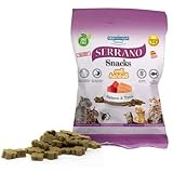 Serrano Snacks de Poisson - Snacks pour Chats - 25 sachets de 50 g - Effet Anti-Boules de Poils - avec 40% de Viande, Riz, Saumon et Thon - Petites pièces - Ingrédients naturels - Mediterranean