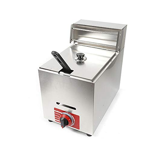 10L Commercial Countertop Gas Fryer Pro-pa-ne Deep Fryer Stainless Steel Outdoor Cooker 1×Basket Chicken Chips Fryer For French Fries Home Kitchen Restaurant with Connection Accessories