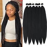 Pre Stretched Braiding Hair 36inch 6 Packs Synthetic Braiding Hair 1B Black Braiding Hair Pre Stretched Soft Yaki Braiding Hair For Braids Long Braiding Hair Extensions(1B,6Packs,36inch)