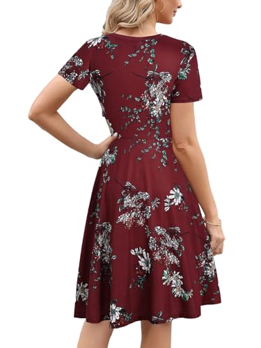 Image of Women's 2026 Fit and Flare Dress Summer Casual Elegant Vintage Floral Printed Work Party A-line Dress with Pockets 162