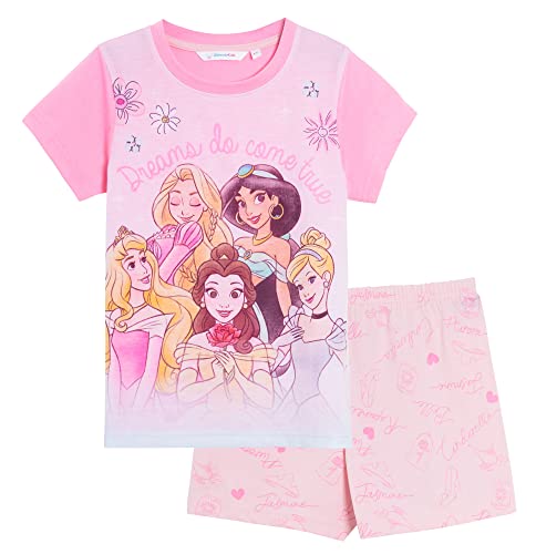 Disney Pyjama court princesse pour fille - Ensemble de pyjama d'été - Jasmin Ariel Belle Cendrillon Raiponce, rose, 3-4 ans