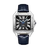 ASOROCK WATCHES Silver/Black - Navy Blue Strap Diplomat | 42 mm Automatic Homage Mens Watch | Vintage Square Tank Silhouette Watch