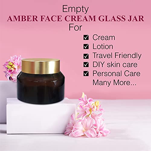 Image of Zenvista Empty Cosmetic Containers, Acrylic Jars, Small Containers For Cosmetics, Lip Balm Containers, Amber Dark Color Jar With Gold Cap-50 gm (Pack of 3)