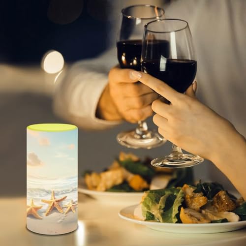 Image of Flameless LED Candle Flickering Wick Electric Candles with Remote Timer Color Changing 5.9 Inches Pillar Candle for Coastal Indoor Home Decoration, Beach Gold Starfish